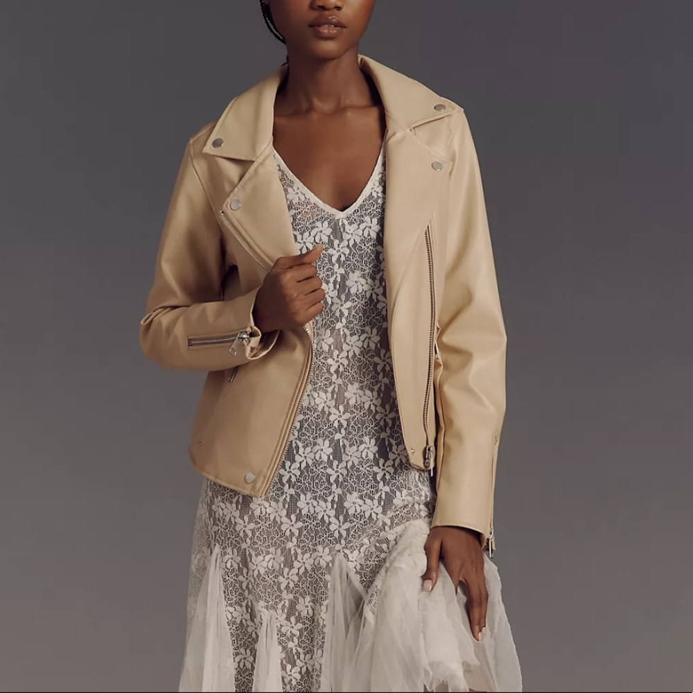 Anthropologie The Saige Faux-Leather Moto Jacket in Sand